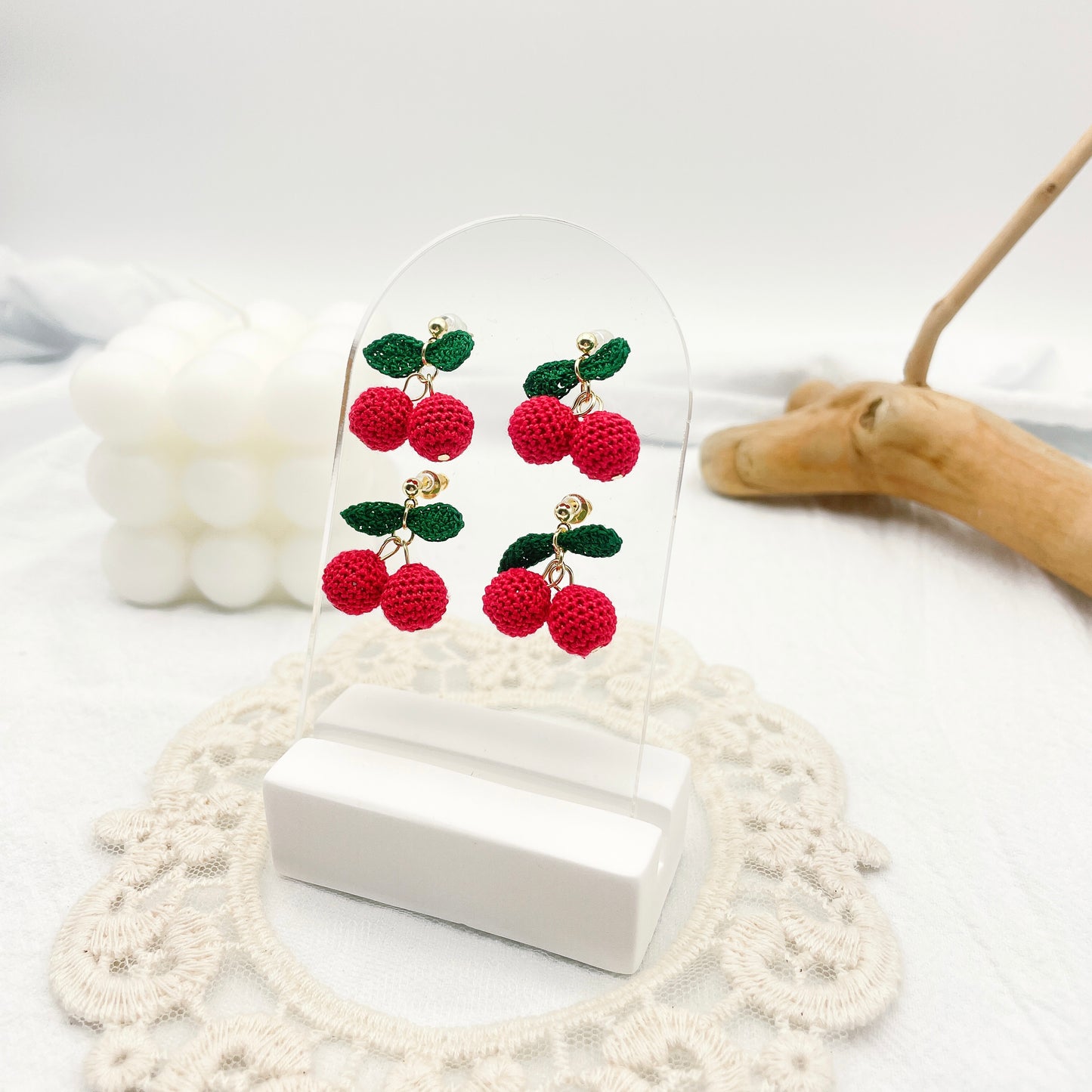 Microcrochet Cherry Earring