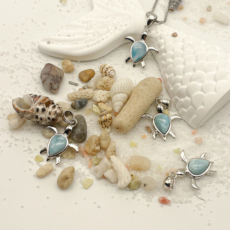 Blue Lagoon Larimar Turtle Pendant