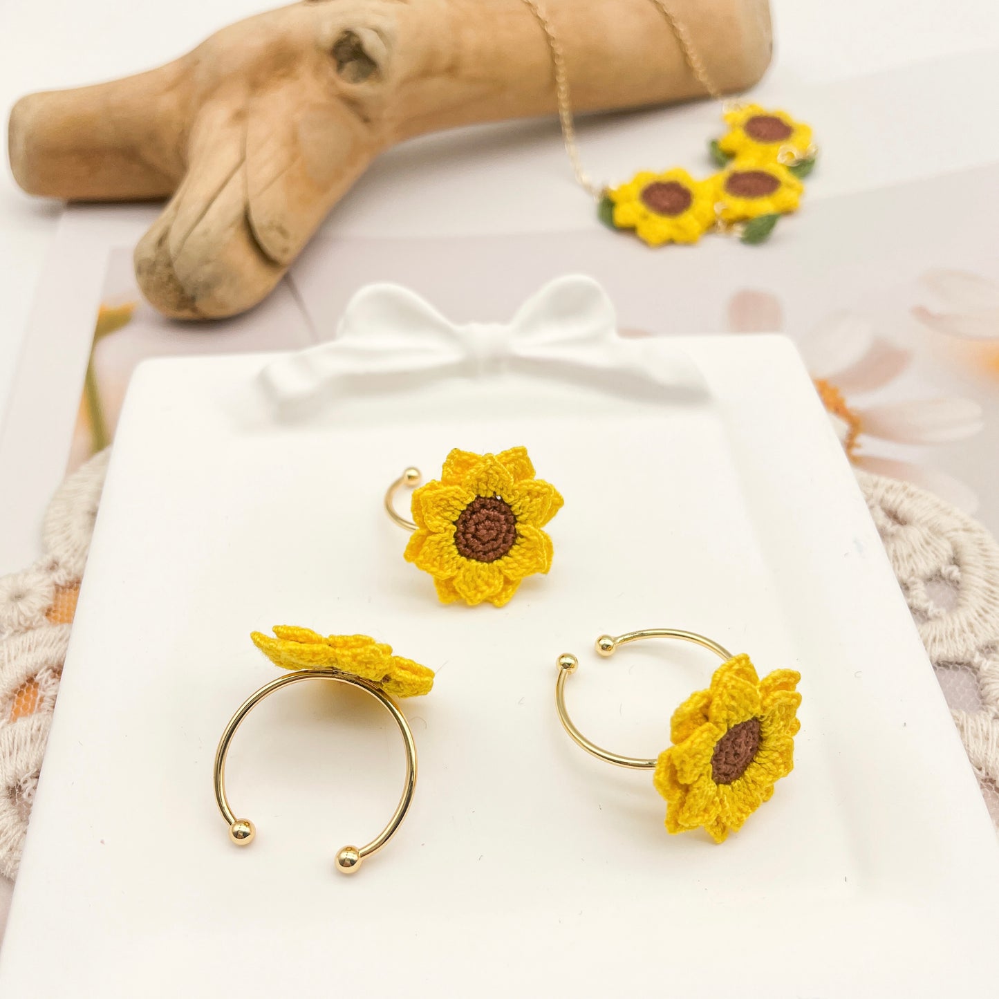 Microcrochet Sunflower Ring